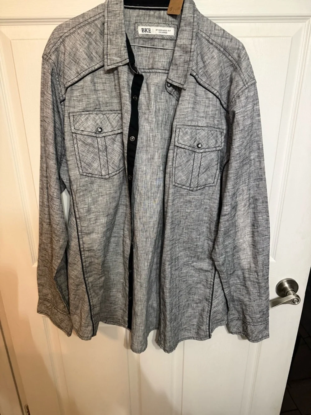 BKE Men's Long Sleeve Snap Button-Up Shirt in Heather Gray Size 2XL - Picture 3 of 4